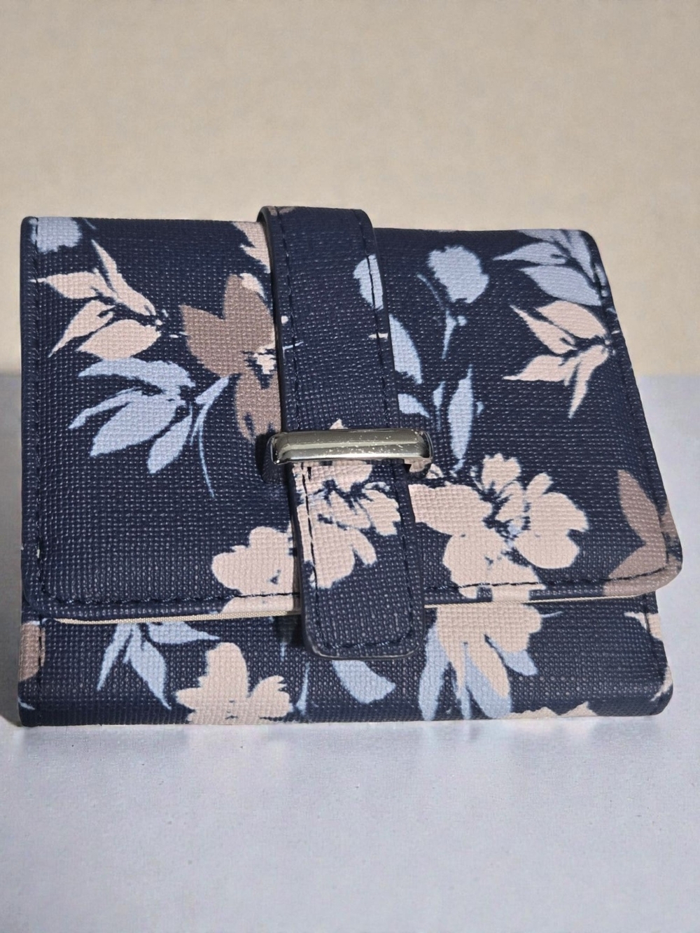 mundi Navy Floral Snap-Tab Wallet with Blush and Light Blue Accents